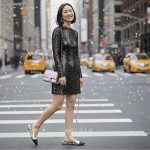 Marc Fisher DELA2 Silver & Black Cap Toe Slingback Flats Women’s 8M New with Box